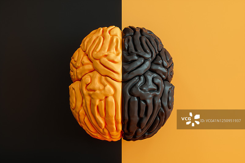 黑色和黄色背景上的黑色和黄色大脑图片素材
