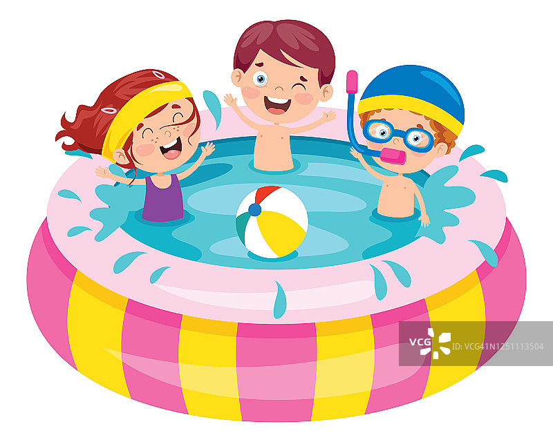 孩子们在充气游泳池里游泳图片素材