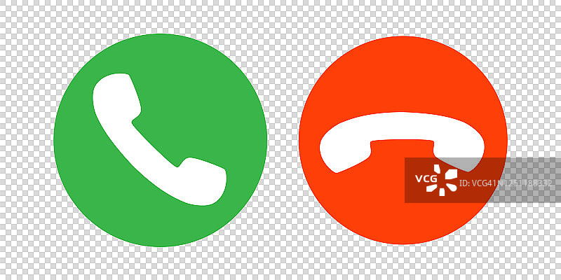 电话呼叫图标矢量图：手机接听符号，拨号网络按钮图形插图，红绿圆圈，接听联系人图片素材