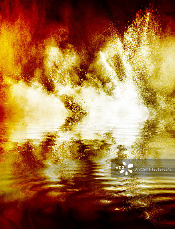 燃烧水面上烟火爆炸的特写图片素材