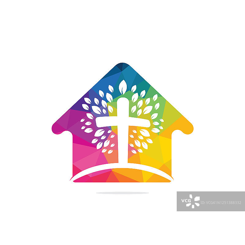 房屋树木十字架宗教抽象符号矢量图图片素材