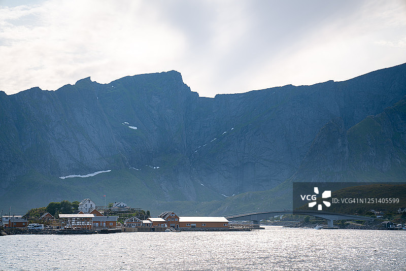 挪威雷讷崎岖山脉的田园风光图片素材