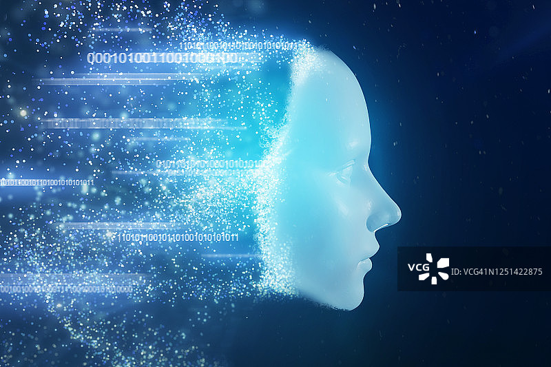 AI机器人面部与二进制代码图片素材