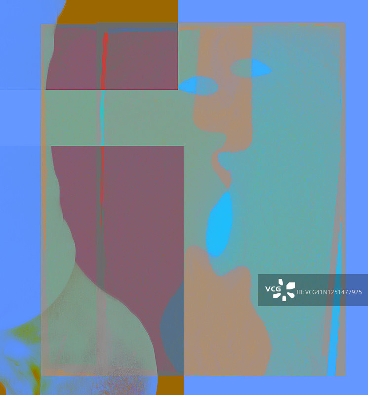 蓝色插画上叠加的面孔图片素材