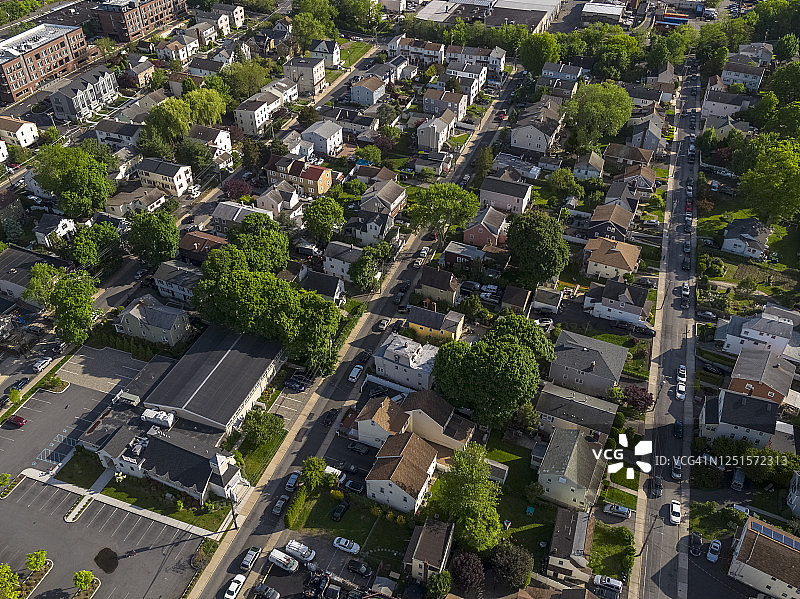 纽约州威斯特切斯特县Mamaroneck住宅区的鸟瞰高角度景观图片素材