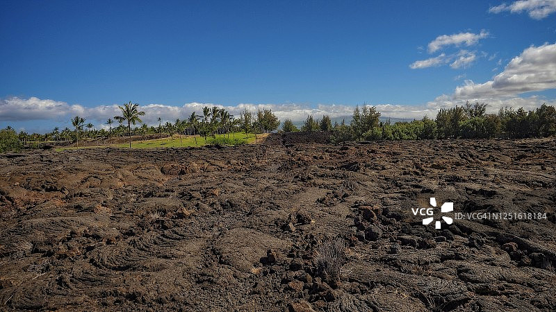 大自然的绿色缓慢侵蚀熔岩流图片素材