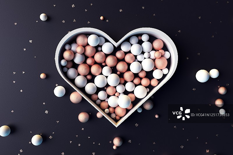 装满白色和粉色气球的心形盒子图片素材
