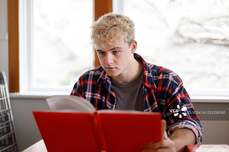 年轻男人在家读书图片素材