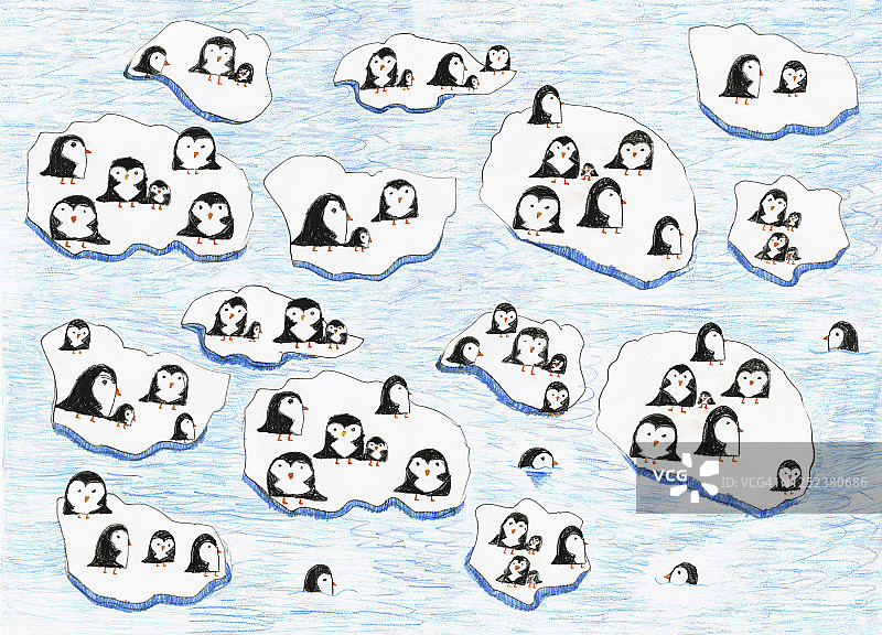 融化的冰块上的企鹅插画图片素材
