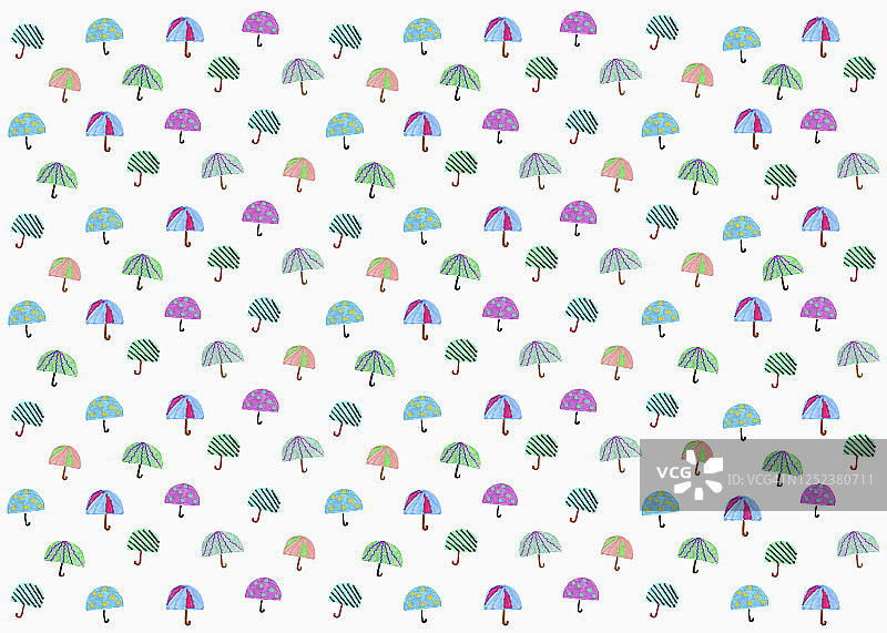 白色背景上的彩色雨伞图案插画图片素材