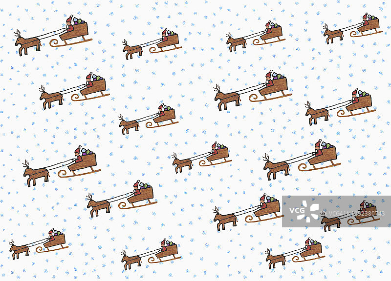白色背景上的圣诞老人和雪橇图案插画图片素材