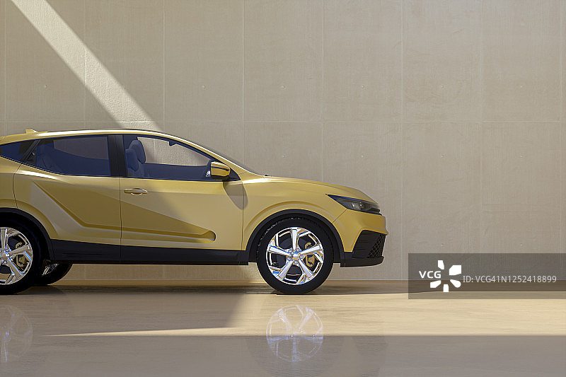 现代汽车与水泥墙背景图片素材