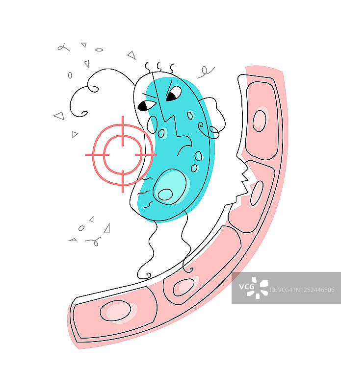 吞噬身体组织的抽象微生物扁平矢量插画图片素材