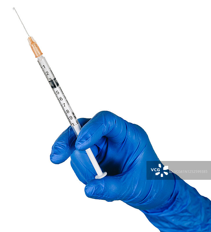 医生/护士手持注射器准备给病人注射的局部照片图片素材