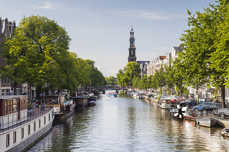 西教堂和王子运河，阿姆斯特丹历史中心运河群图片素材