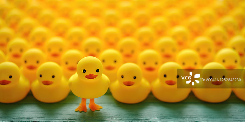 大量黄色小鸭，一只特立独行图片素材
