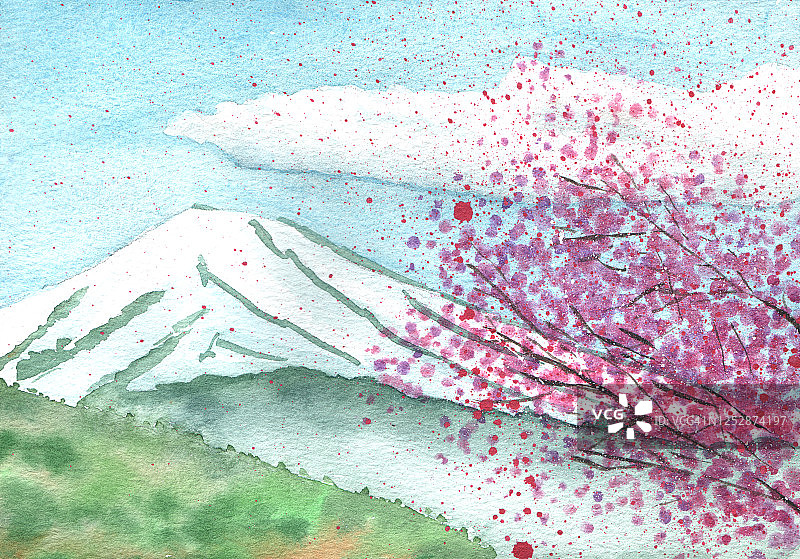 富士山下的樱花图片素材