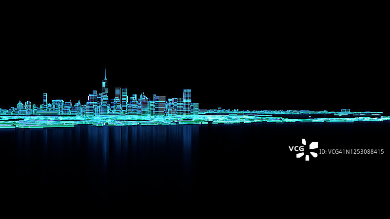 三维渲染的数字城市夜景图片素材