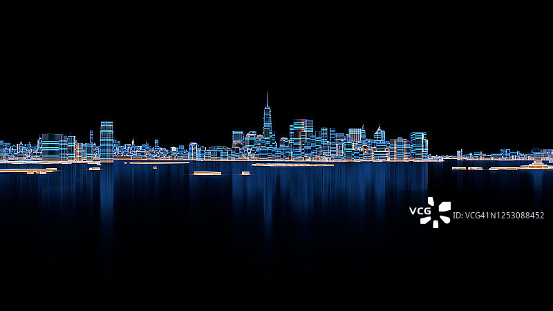 三维渲染的数字城市夜景图片素材