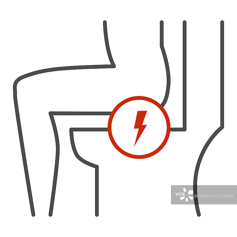 痔疮细线图标，健康问题概念，白色背景上的肛门疼痛标志，坐在马桶上感到疼痛的人的轮廓风格图标，用于移动网络设计。矢量图形。图片素材