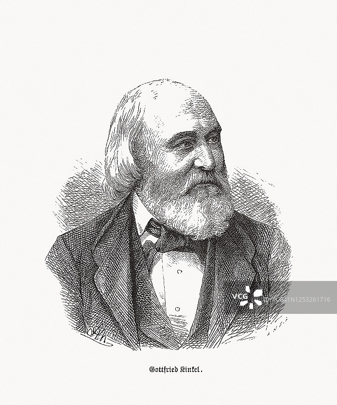 戈特弗里德·金克尔 (1815-1882)，德国神学家，木刻版画，1893 年出版图片素材