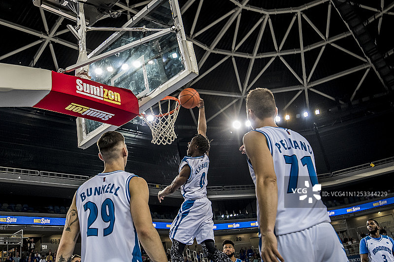 瞄准球筐的篮球运动员图片素材