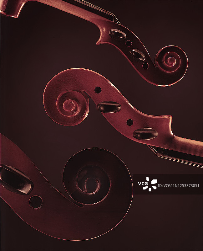 中提琴、小提琴和大提琴琴头图片素材