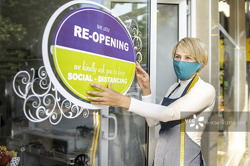 新冠疫情后小型商业店铺的开放标志图片素材