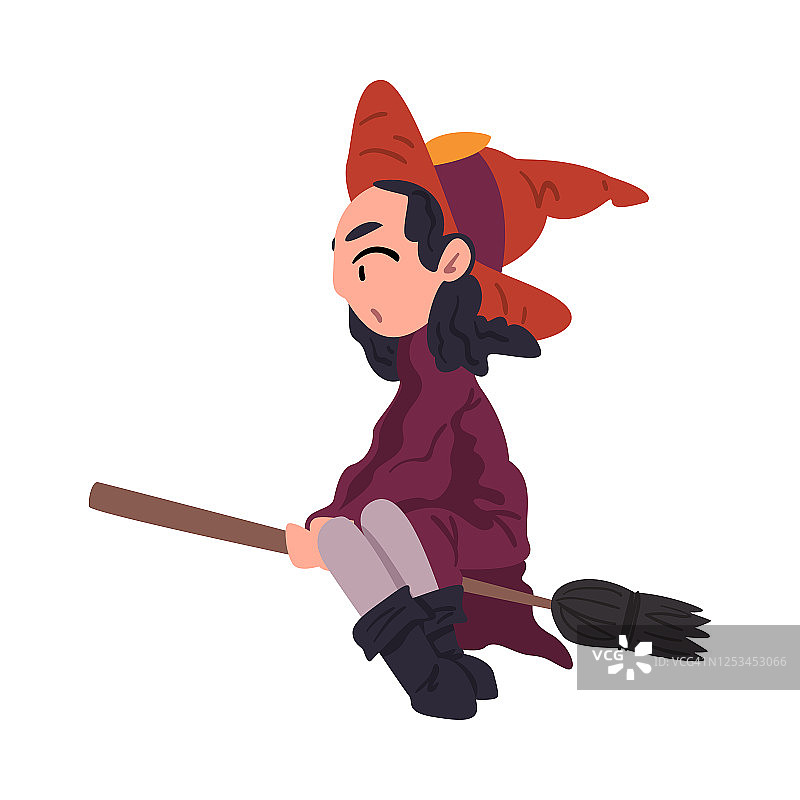 卡通万圣节女巫与扫帚矢量插画图片素材