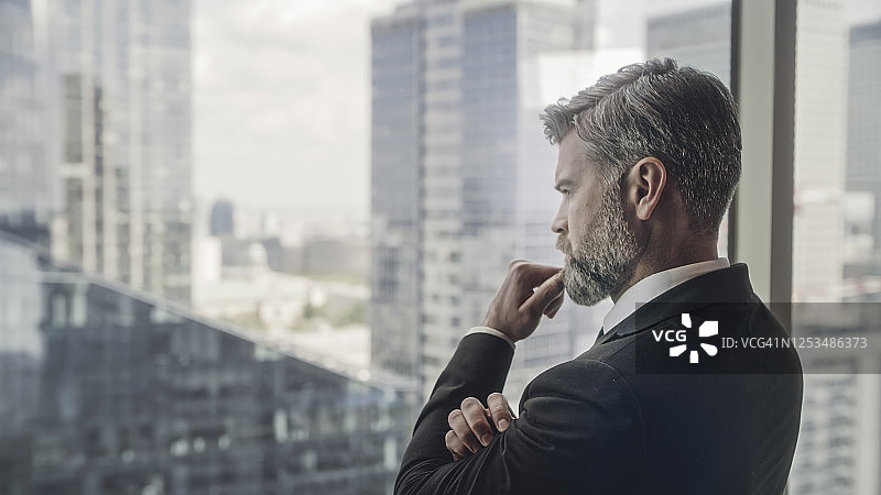 有景色的办公室和商人肖像图片素材