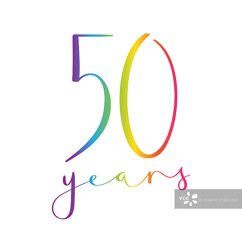 50周年彩虹渐变书法图标图片素材
