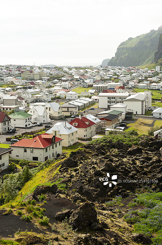 冰岛西人群岛赫马岛上拥挤的房屋图片素材