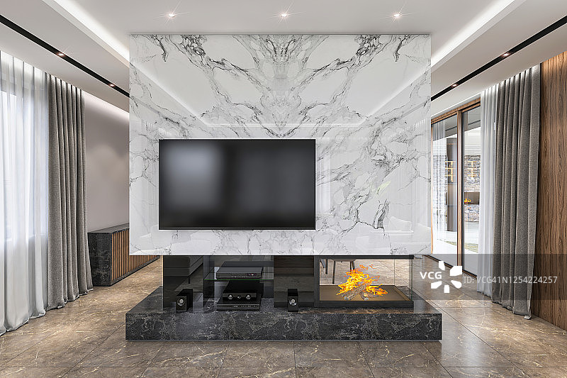 带壁炉的电视墙图片素材