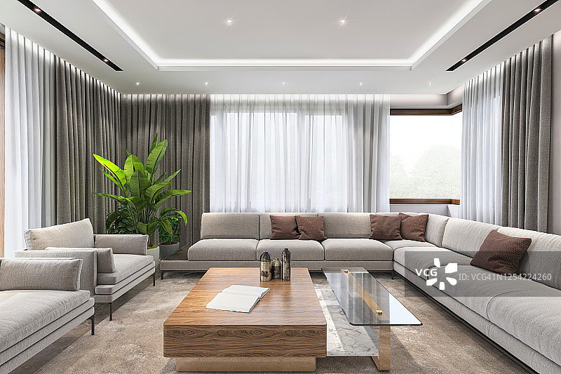 现代豪华别墅客厅内景图片素材