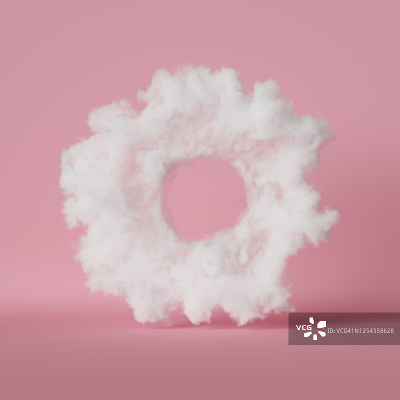 3D渲染，抽象云甜甜圈形状，粉色背景隔离，圆形内孔图片素材