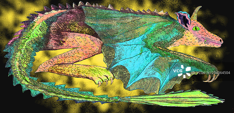 暗色背景上的彩色神龙图片素材