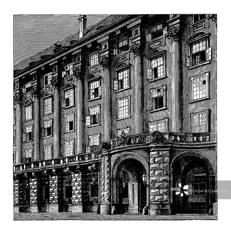 捷克共和国布拉格切宁宫古老版画插图-巴洛克和洛可可建筑（17和18世纪）图片素材