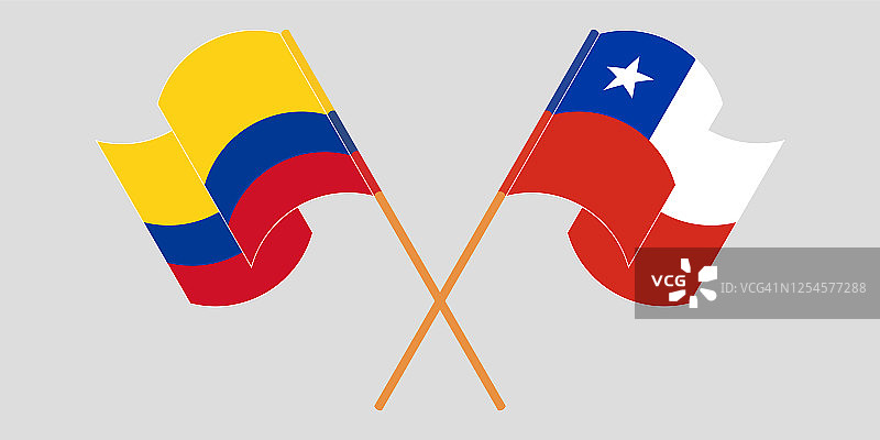 哥伦比亚和智利交叉飘扬的旗帜图片素材