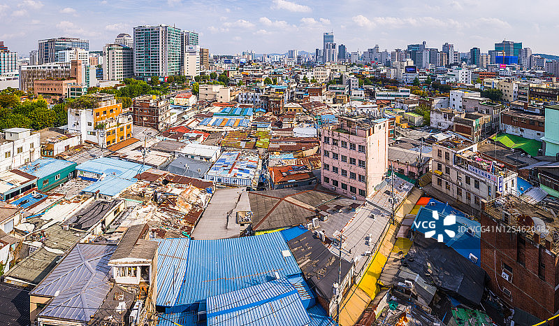 韩国首尔拥挤的城市天际线航拍全景图片素材