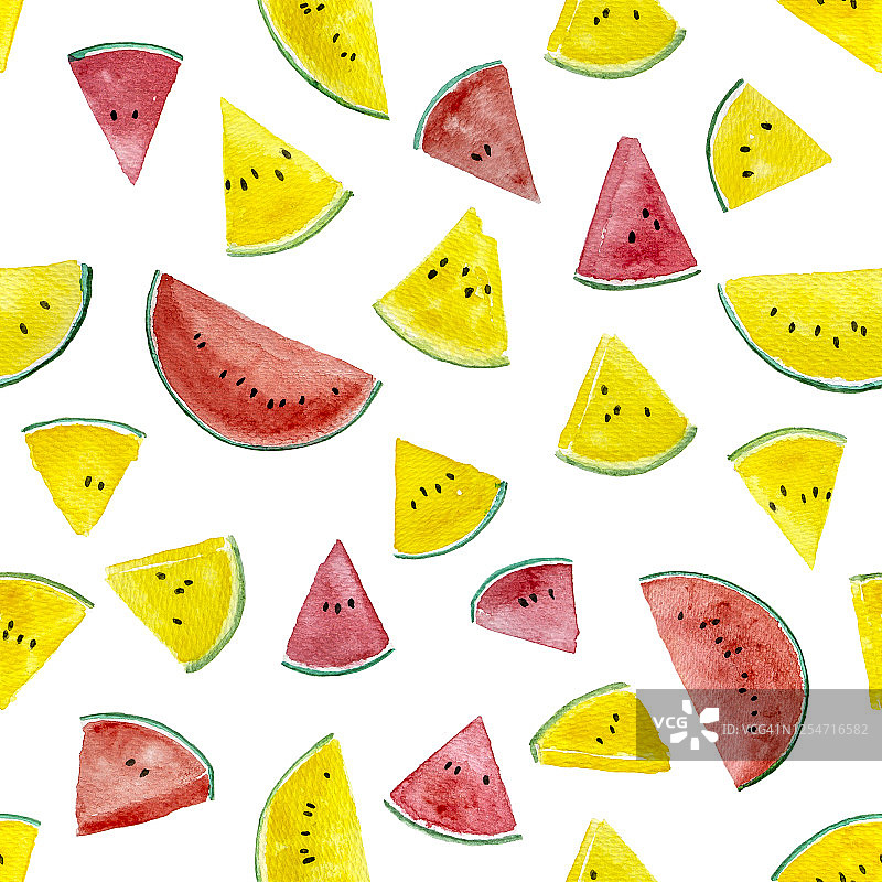 水彩手绘西瓜切片无缝图案（适用于纺织品印花）图片素材