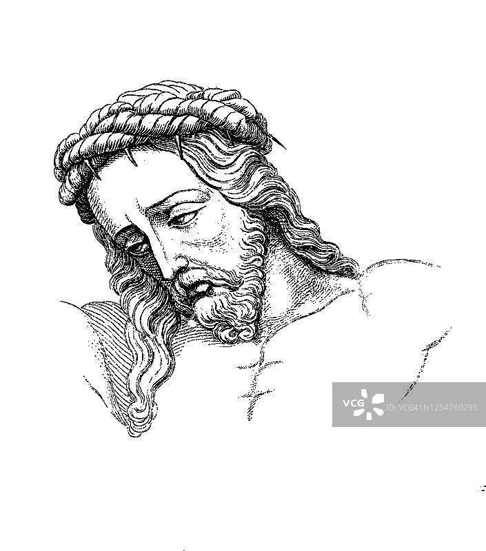 耶稣背负十字架痛苦雕塑古老版画图片素材