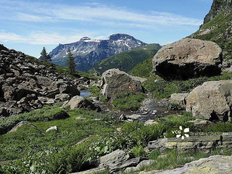 阿尔卑斯山自然公园冰川地貌和山涧景观图片素材