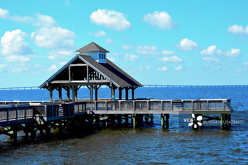 木制码头，罗阿诺克岛，外滩，北卡罗来纳州图片素材