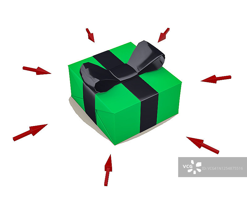 礼品盒上的红色箭头3D概念图图片素材