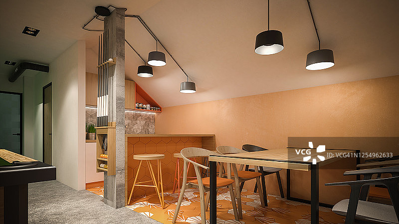 办公楼咖啡厅/餐厅/用餐室室内设计3D渲染图图片素材