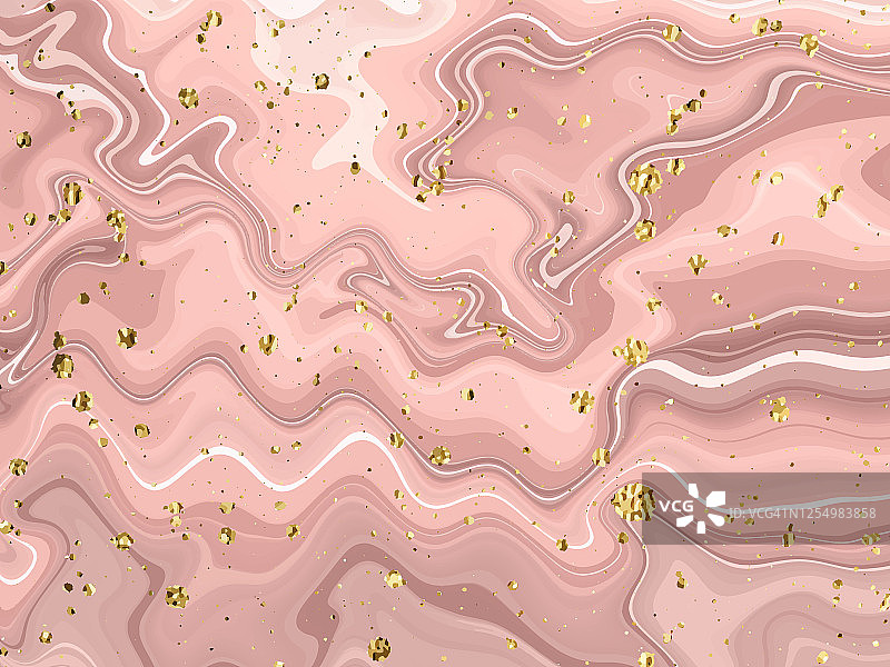 金色玫瑰大理石帆布抽象绘画背景，带金色飞溅和条纹纹理矢量图图片素材