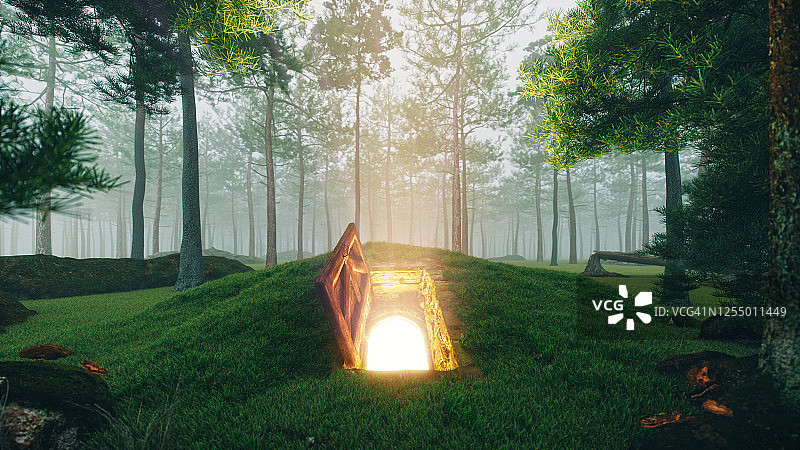 森林中神秘的舱门图片素材