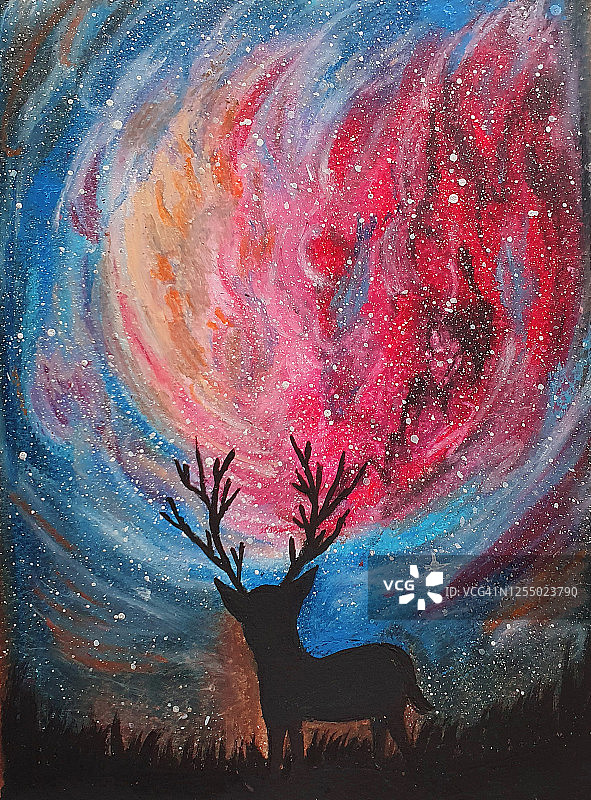 戏剧化的天空与鹿图片素材