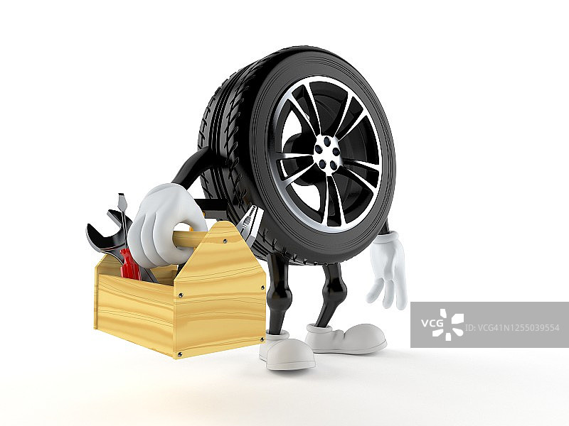 拿着工具箱的汽车车轮卡通形象图片素材