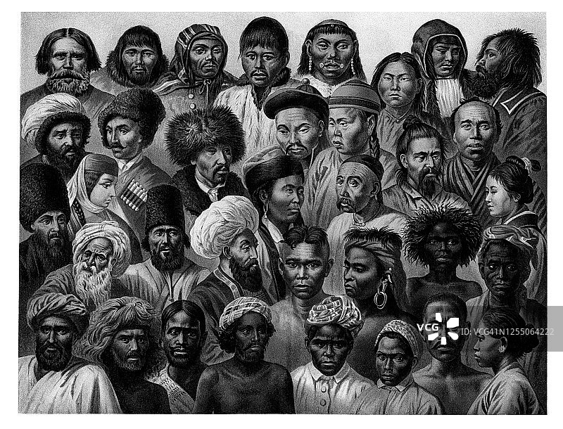 亚洲人古老雕刻插图图片素材